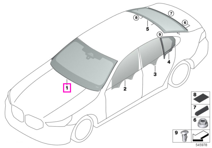 Parbriz tenta verde, preechipare senzori ploaie/lumina/soare, anti-condens, HUD - BMW Seria 5 G60 G61 G90 G99 M5 - cu "Driving assistant professional"