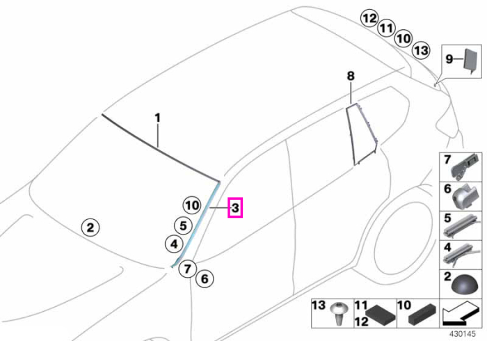 Ornament etansare parbriz, stanga, primerizat - BMW X3 F25