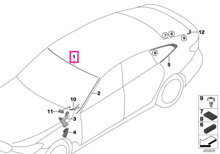 Ornament superior etansare parbriz - BMW Seria 6 G32 GT, X5 G05 G18 F95 M, X6 G06 F96 M, X7 G07