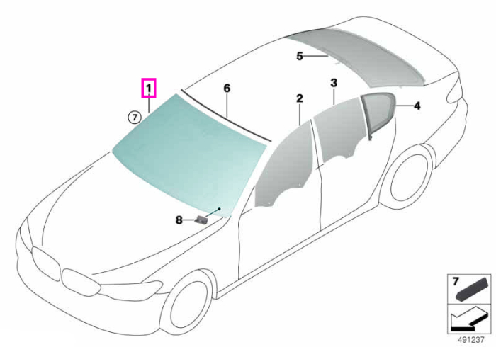 Parbriz tenta verde, KAFAS - BMW Seria 5 G38 - compatibil cu versiunile destinate pietei din China