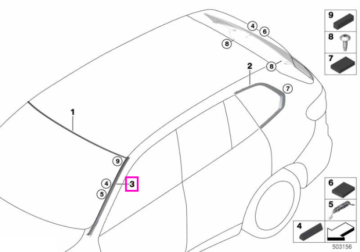 Ornament scurgere apa, montant A, stanga, vopsit - BMW X5 G05 M F95, X5L G18