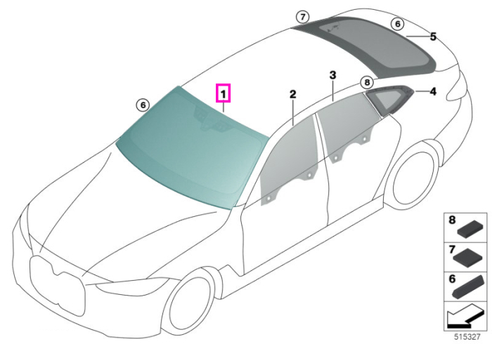 Parbriz tenta verde, preechipare senzori ploaie/lumina, anticondens, KAFAS - BMW Seria 4 G26, i4 G26 - fara 06U3 (BMW Live operating area Professional)