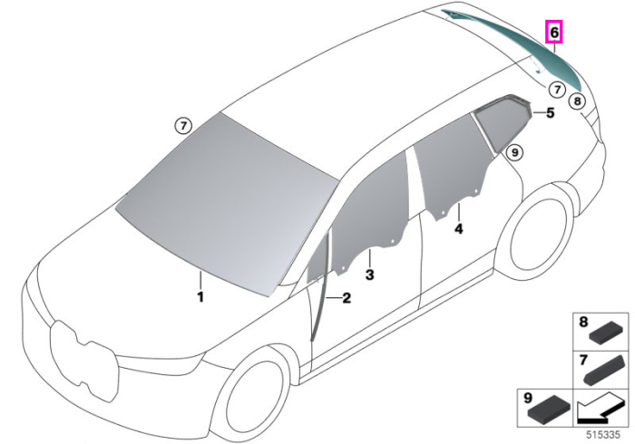  Luneta, tenta verde, SSG - BMW iX I20 - cu protectie solara (0420 Sun protection glazing)