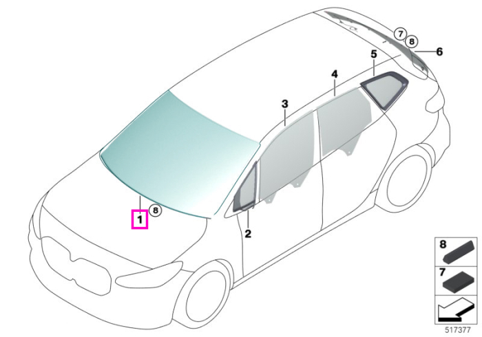 Parbriz tenta verde, preechipare senzori ploaie/lumina, anticondens, KAFAS/AKUSTIK - BMW Seria 2 U06 Active Tourer - cu 05AU (Driving assistant professional) / cu 06U3 (BMW Live operating area Professional)