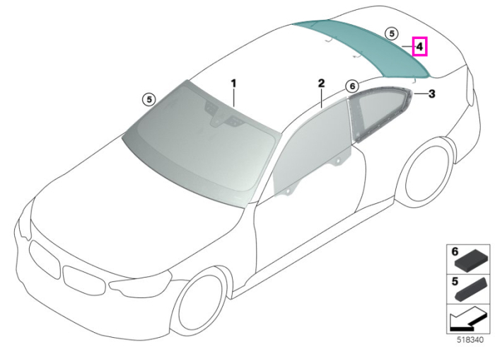Luneta, tenta verde, SSG - BMW Seria 2 G42 G87 M2 - cu protectie solara (0420 Sun protection glazing)