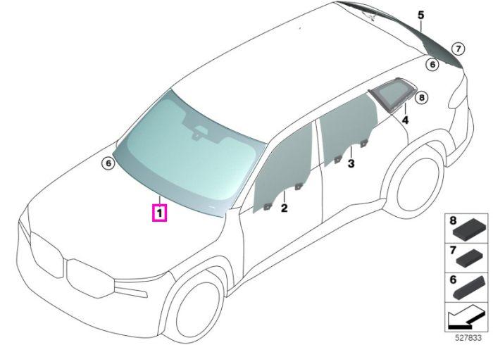 Parbriz tenta verde, preechipare senzori ploaie/lumina, anticondens - BMW XM G09 - cu 05AU (Driving assistant professional)