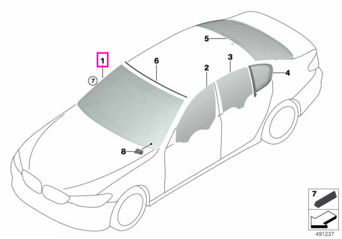 Parbriz tenta verde, anticondens, pregatire senzor ploaie/lumina (Kafas/Hud) - BMW Seria 5 G30 G31