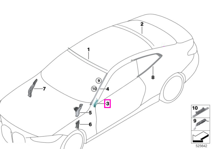 Element/Ornament ghidare apa, stanga - BMW Seria 2 G42 G87 M2, Seria 3 G20 G21 G28 G80 M3 G81 M3, Seria 4 G22 G23 G26 G82 M4 G83 M4, i3 G28, i4 G26