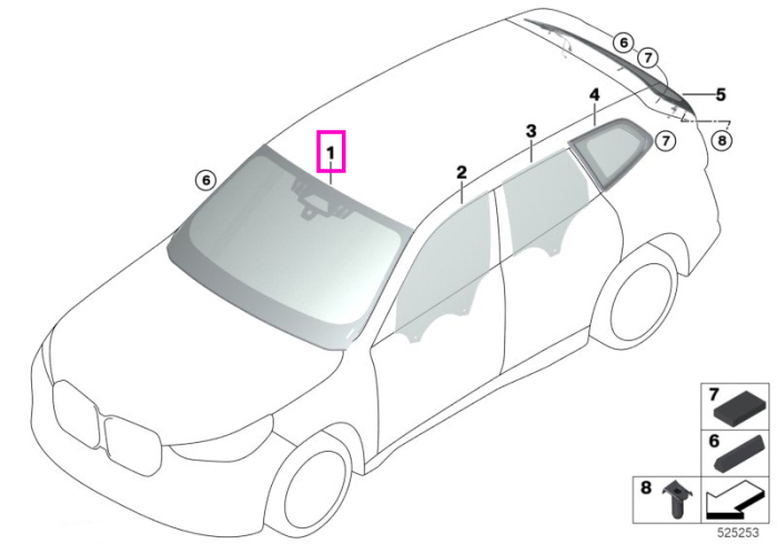 Parbriz tenta verde, preechipare senzori ploaie/lumina/ceata (ADCAM/AR/HUD) - BMW X1L U12, X1 U11 - fara Driving Assistant Professional