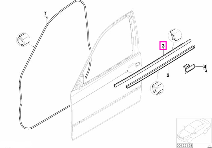  Garnitura exterioara geam usa fata dreapta, finisaj negru lucios - BMW Seria 3 E46	