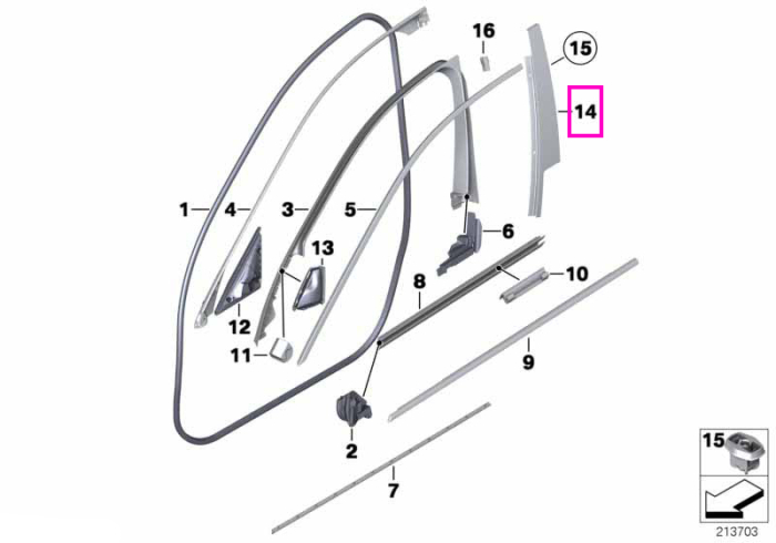 Ornament stalp B, usa fata, stanga - BMW Seria 5 F10 F11 F18