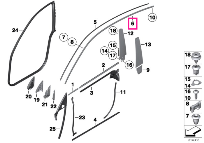 Ornament superior contur usa fata, dreapta - BMW Seria 5 F07 GT