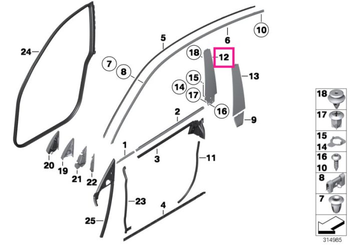 Ornament exterior stalp B, stanga - BMW Seria 5 F07 GT