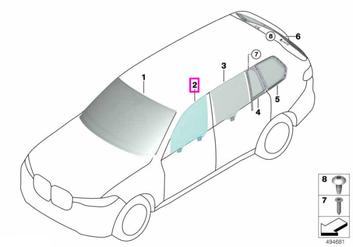 Geam lateral, portiera fata, dreapta, VSG - BMW X5 G05 F95 M, X7 G07