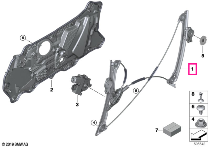 Mecanism ridicare geam usa fata, dreapta, fara motor - BMW Seria 8 G14 G15 F91 F92 M8	