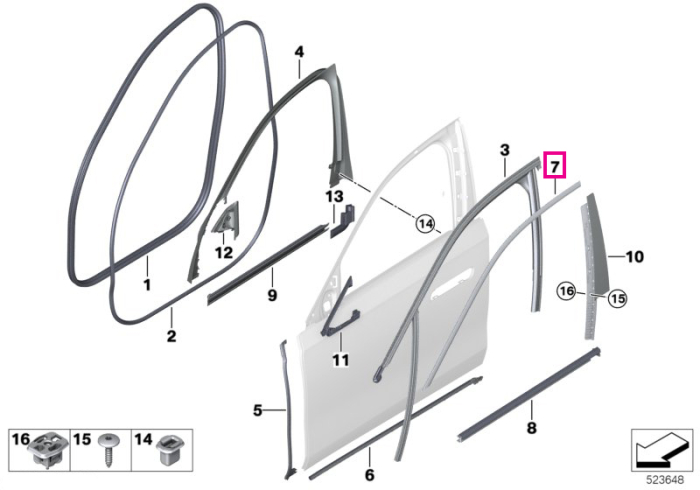 Ornament rama geam usa fata dreapta, Shadowline - BMW Seria 7 G70