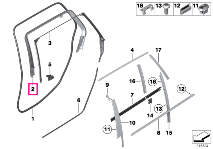 Ornament/Garnitura cadru geam usa spate, dreapta - BMW Seria 5 F11