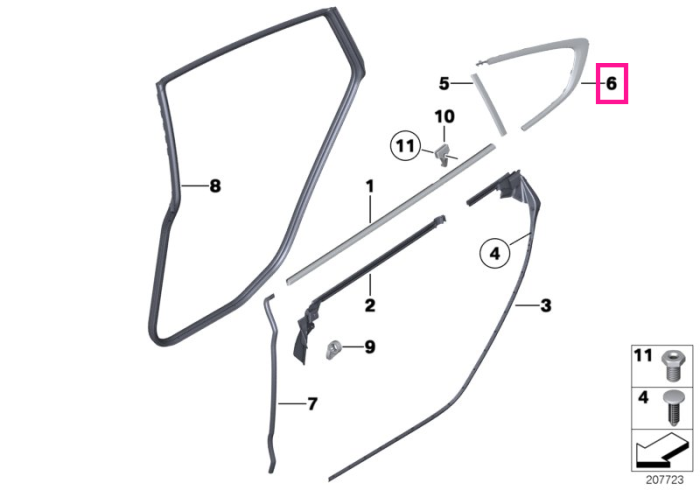 Ornament geam lateral, dreapta, negru lucios - BMW Seria 5 F07	
