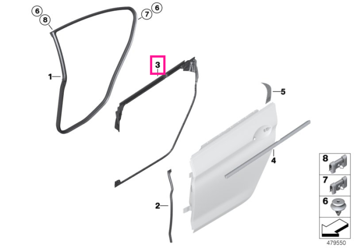 Garnitura etansare interioara, usa spate, dreapta - BMW Seria 6 F06 Gran Coupe