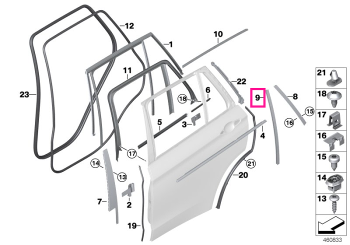 Ornament dreapta, ghidaj geam usa spate, negru lucios - BMW X5 F15 F85 M