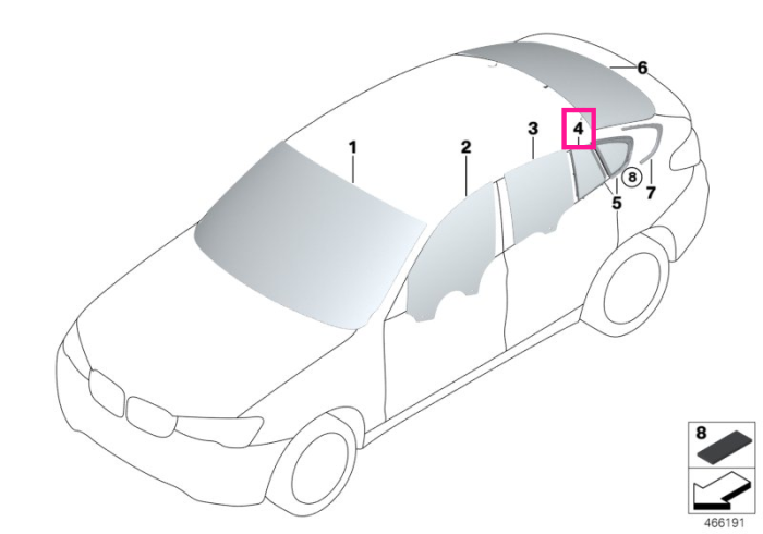 Geam fix lateral spate, dreapta, tenta verde - BMW X4 F26	