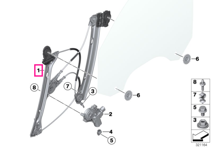 Macara geam usa fata, dreapta, fara motor integrat - BMW Seria 3 F34 GT