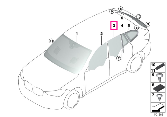 Geam lateral, usa spate, stanga - BMW X1 F48