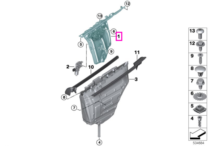 Mecanism actionare geam usa spate, stanga - BMW Seria 4 F33 F83 M4