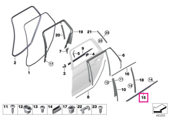 Ornament geam usa spate, dreapta, aluminiu satinat - BMW Seria 5 G31