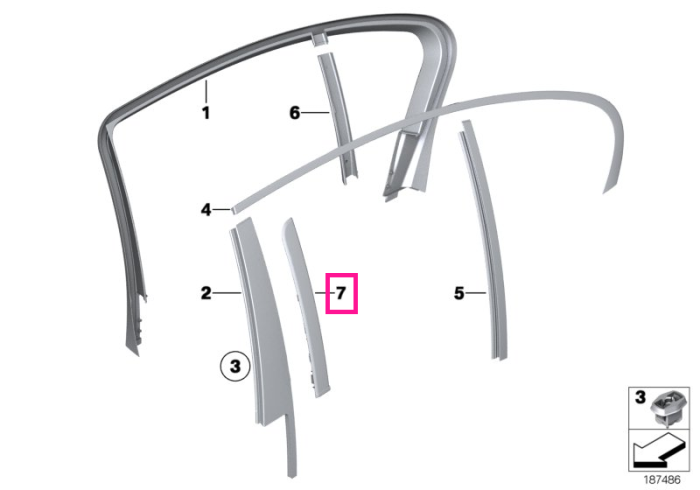 Ornament exterior geam usa spate, stanga, partea din fata - BMW Seria 7 F01 F02 F04