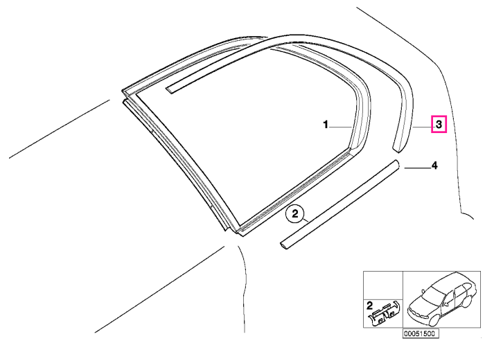 Ornament geam fix, stanga, negru lucios - BMW X5 E53