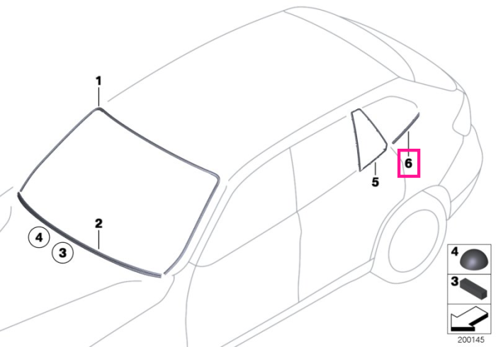 Ornament geam lateral spate dreapta, negru lucios - BMW X1 E84	