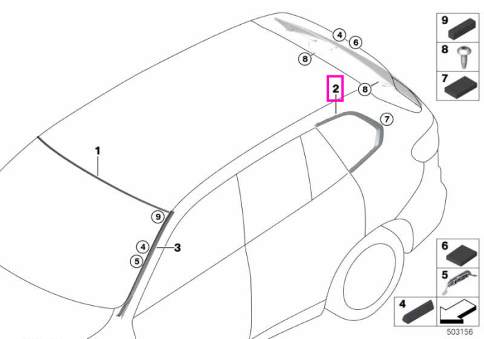 Ornament geam lateral spate dreapta, negru lucios - BMW X5 G05 G18 F95 M	