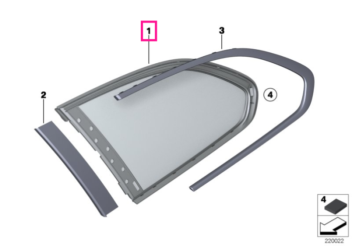 Geam lateral cu garnitura, stanga, tenta verde, SSG - BMW Seria 5 F11           