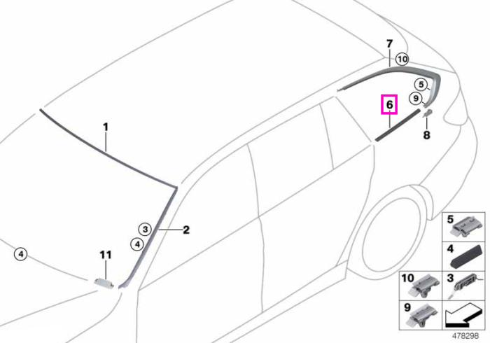 Cheder geam lateral spate, dreapta - BMW Seria 3 F31