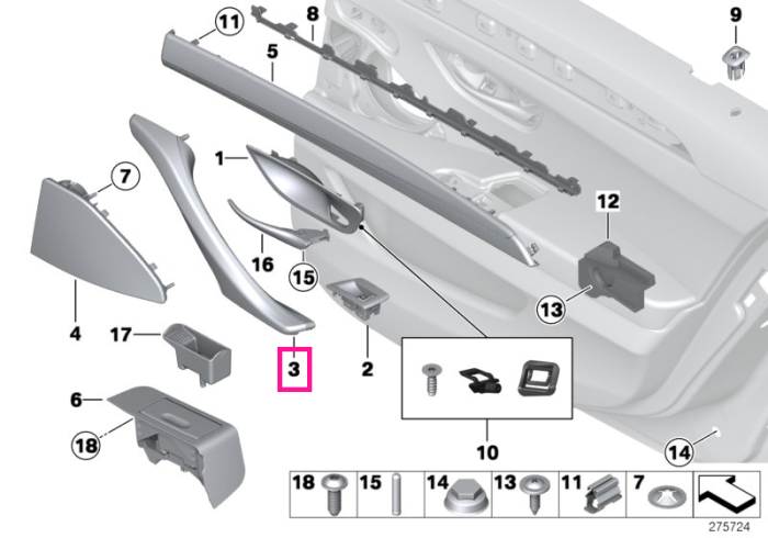 Maner usa stanga, fata, Maro Scortisoara (Zimtbraun) - BMW Seria 5 F10 F11 F18