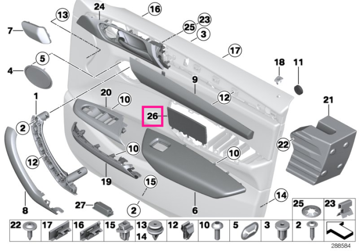 Capac ornament interior, sub maner, portiera stanga, fata, Bej (Beige) - BMW X3 F25, X4 F26