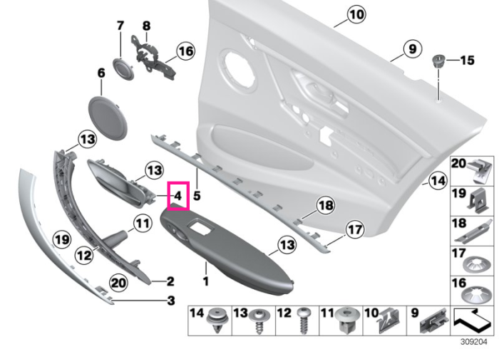 Maner interior usa fata, dreapta, Negru (Black) - BMW Seria 3 F30 F31 F34 F35 F80 M3, Seria 4 F32 F33 F36 F82 F83 M4	