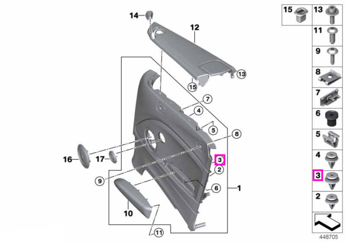 Clema gri - BMW Seria 1, Seria 2, Seria 3, Seria 4, Seria 5, Seria 6, iX3, X3, X5, X6, XM, Z4, Z8 - Mini Cabrio, Clubman, Paceman, R56, R58, Roadster