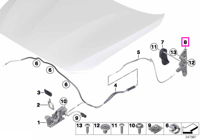 Suport mixt sistem deschidere capota motor - BMW Seria 1 F20 F21, Seria 2 F22 F23, Seria 3 F30 F31 F34 F35