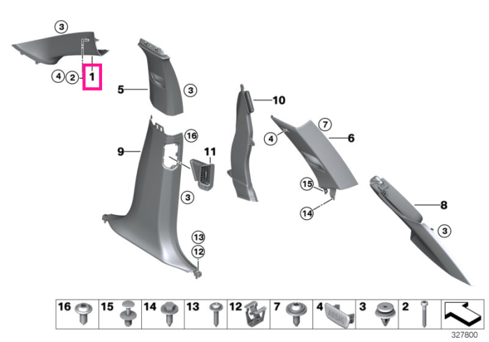 Ornament interior, coloana A, dreapta, Gri (Grau) - BMW X5 F15