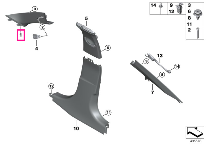 Ornament interior, stalp A, Gri Antracit, fata, stanga - BMW Seria 3 G20 G80M3