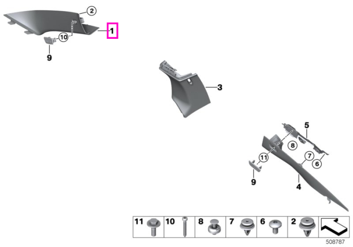 Ornament stalp A dreapta, negru - BMW Seria 4 G22, G82 M4
