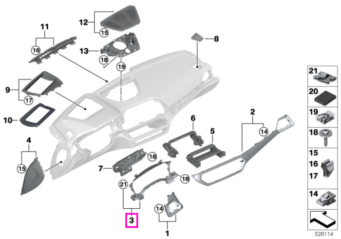 Ornament bloc de instrumente - BMW Seria 2 G42 G87 M2, Seria 3 G20 G21 G28 G80 M3, Seria 4 G22 G23 G26 G82 G83 M4