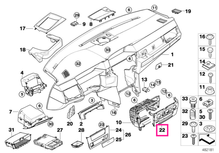 Ornament central bord, climatizare/sistem audio - BMW Seria 5 E60 E61