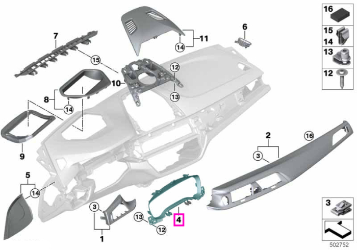 Rama ornament ceasuri de bord digitale - BMW Seria 5 G30 G31 F90 M5, Seria 6 G32