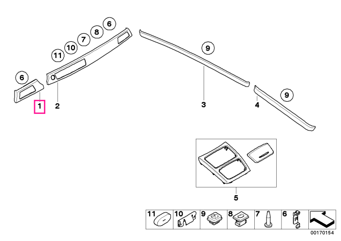 Ornament bord, stanga, piele/carbon, negru - BMW Seria 3 E90 E92 E93