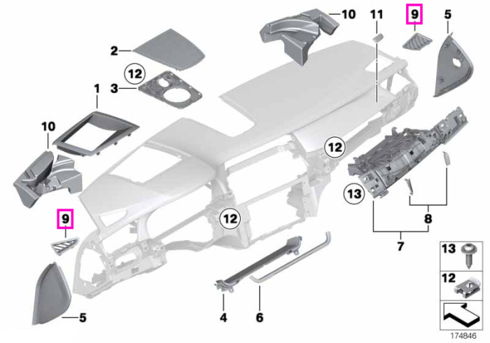 Capac grila dezaburire dreapta, negru, plansa bord - BMW Seria 7 F01 F02 F04