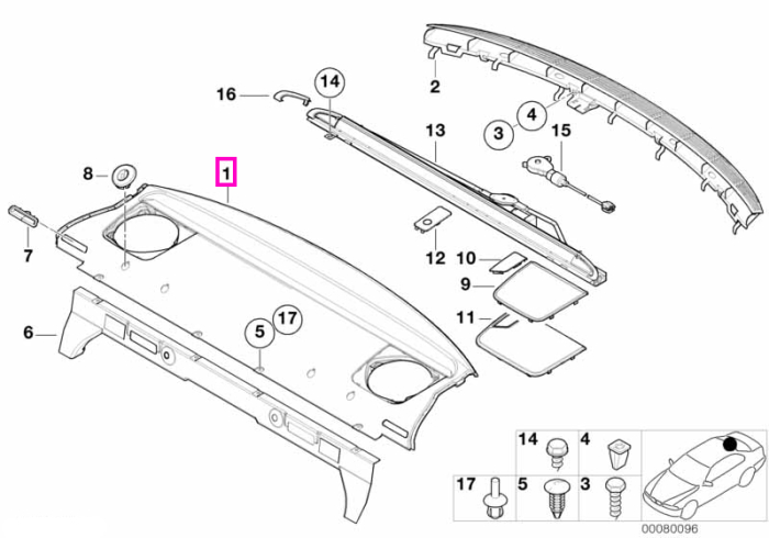 Polita spate sub luneta, interior, antracit - BMW Seria 3 E46