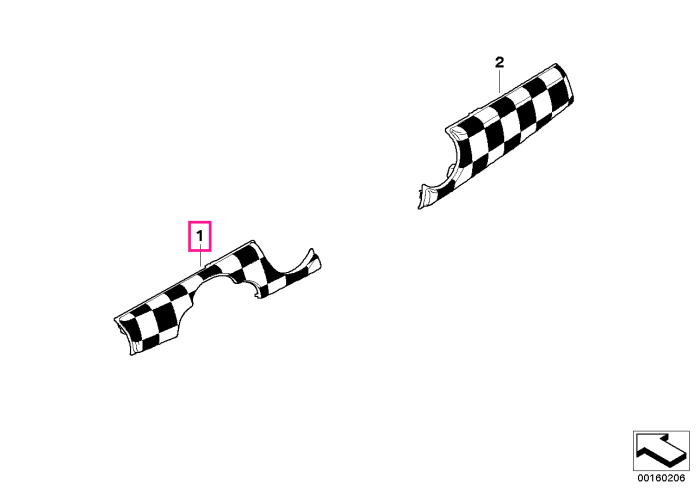 Ornament panou bord, pe partea soferului, steag alb/negru - Mini Cabrio R57, Clubman R55, Coupe R58, Roadster R59, R56